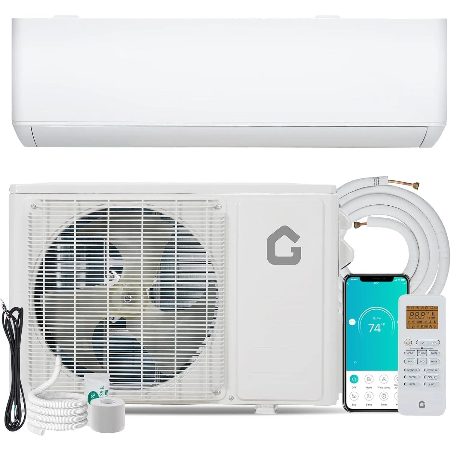 9000 BTU 24 SEER2 Mini Split Air Conditioner & Heat Pump, 208-230V Ductless Inverter AC Unit, Cools & Heats Up to 450 Sq. Ft, Works with Alexa, Complete Installation Kit, Energy Efficient