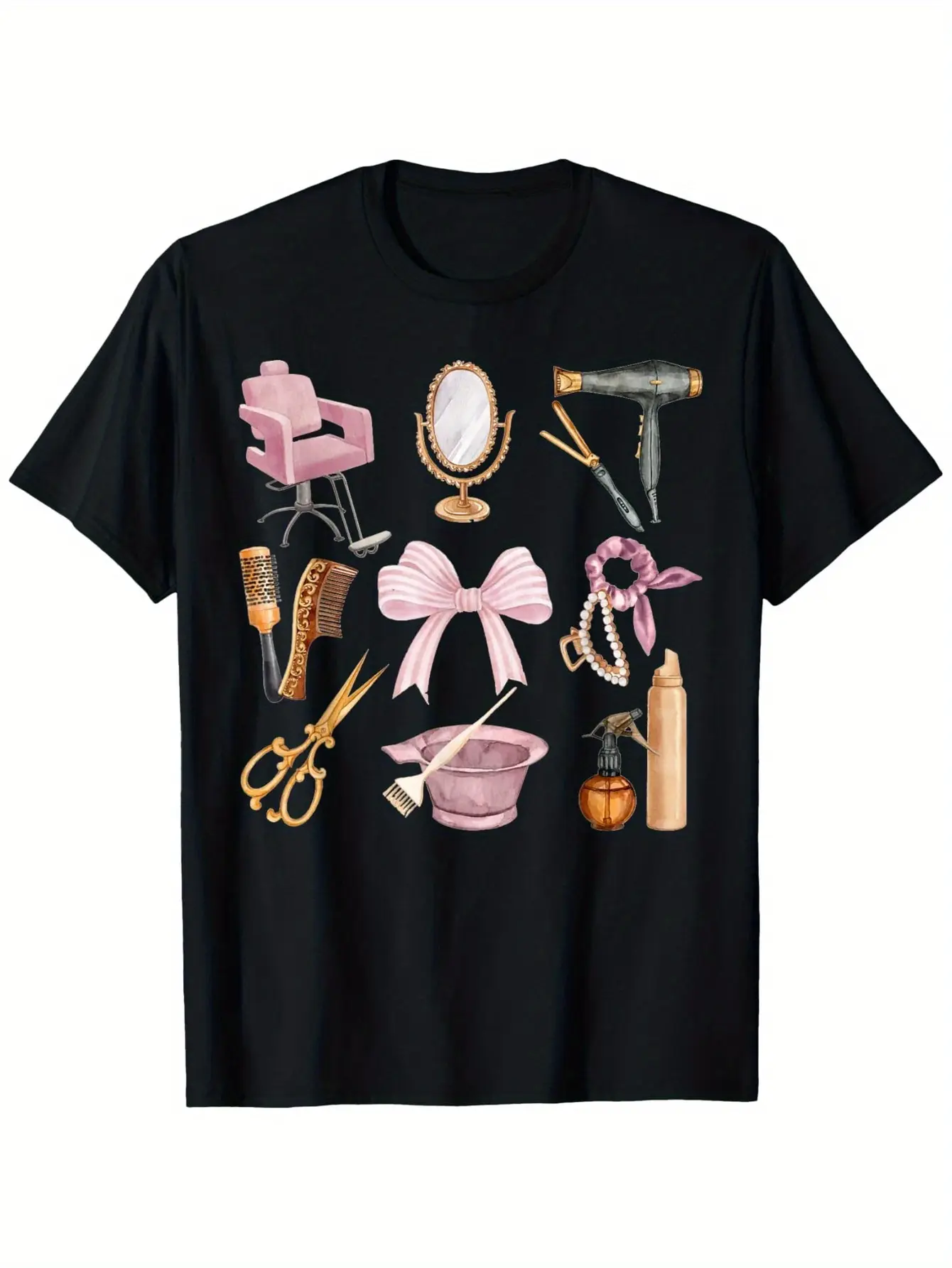 Hairstylist Hair Dresser Coquette Hair Hustler Aesthetic T-Shirt, Unisex Cotton Casual Round Neck Outdoor Short Sleeve T-shirt with Slight Stretch, Slightly Elastic, cotton, S-XXXL