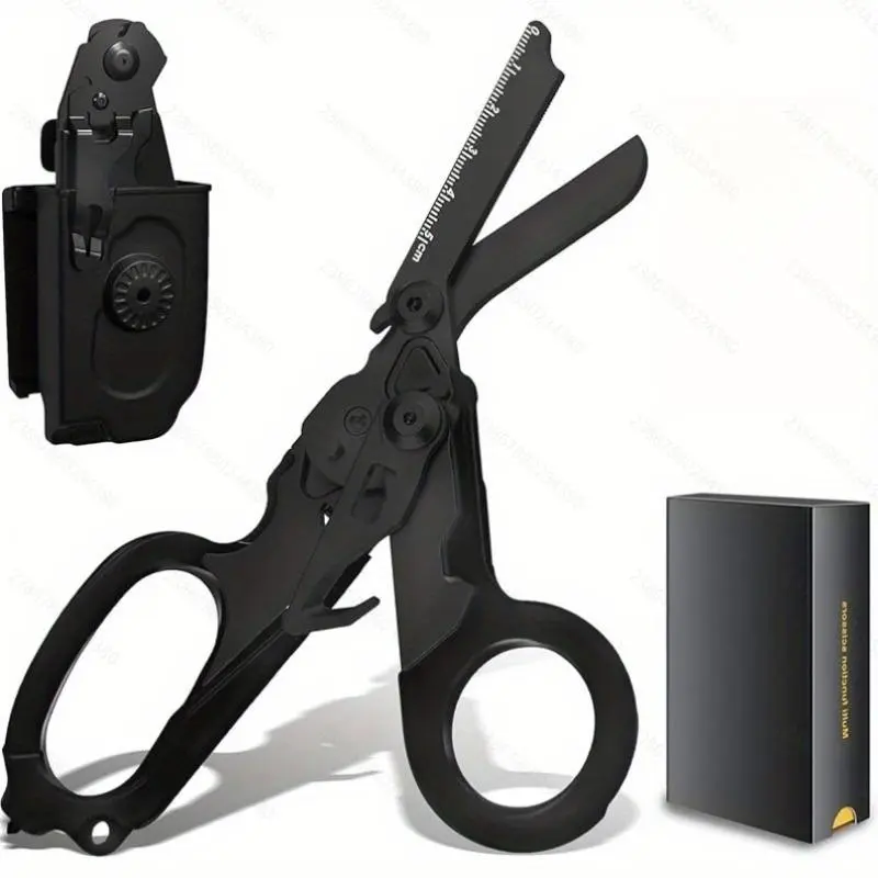 Foldable Trauma Shears with Holster, 1pc Emergency-Response Scissors for Nurses, Medical Shears, Tactical Multi-Tool EMT Shears with Gift Box, Heavy Duty Portable Scissors, Cutting Tool