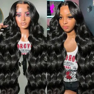 Bling Hair Body Wave 13x6 13x4 HD Transparent Lace Front Wig Natural Black Hot Red and Chocolate Brown Color Wig Pre Plucked 99J Burgundy and Reddish Brown Lace Frontal Human Hair Wigs For Women 180% Density