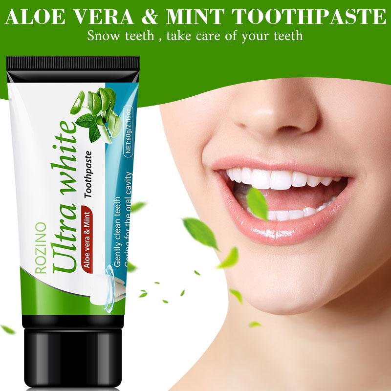 ROZINO Aloe Vera Ultra White Toothpaste Sensitive Relief & Whitening with Natural Peppermint Flavor Fluoride-Free Formula for Oral Health Care Natural Fresh Breath Tooth Powder