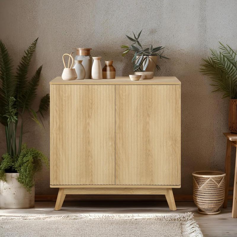 Giratree 2 3 Doors Sideboard Cabinet, Mid Century Farmhouse Fluted Credenza Sideboard Long Buffet Cabinet with Storage for Kitchen, Dining Room Coffee Cabinet, Office, Living Room TV, Entryway Cabinet