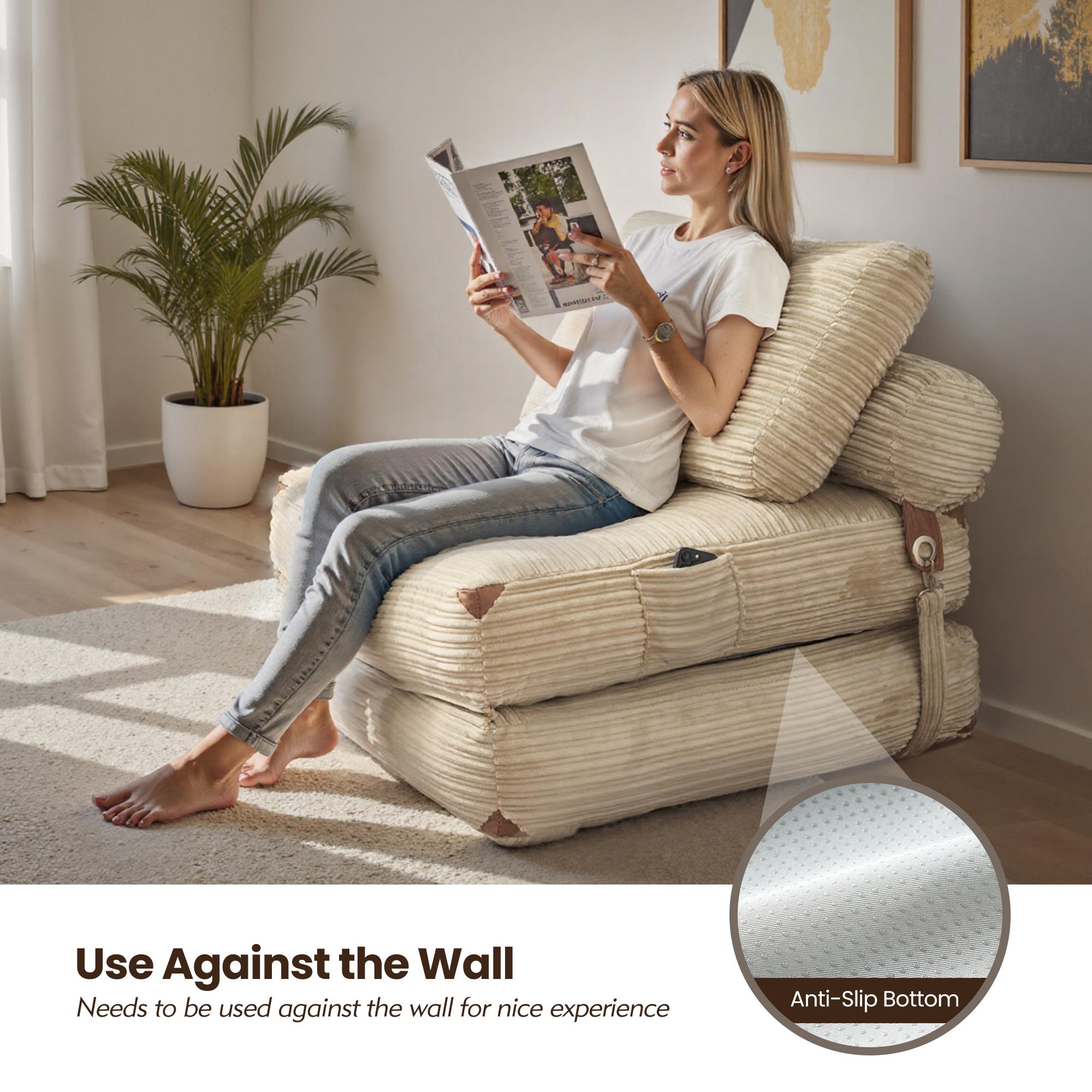 【Jumpstart Sale】Ovios Convertible 3 in 1 Folding Sofa Bed 36" W Boneless Chaise Lounge with Pillow & Lumbar Support for Living Room & Bedroom - No Assembly Required