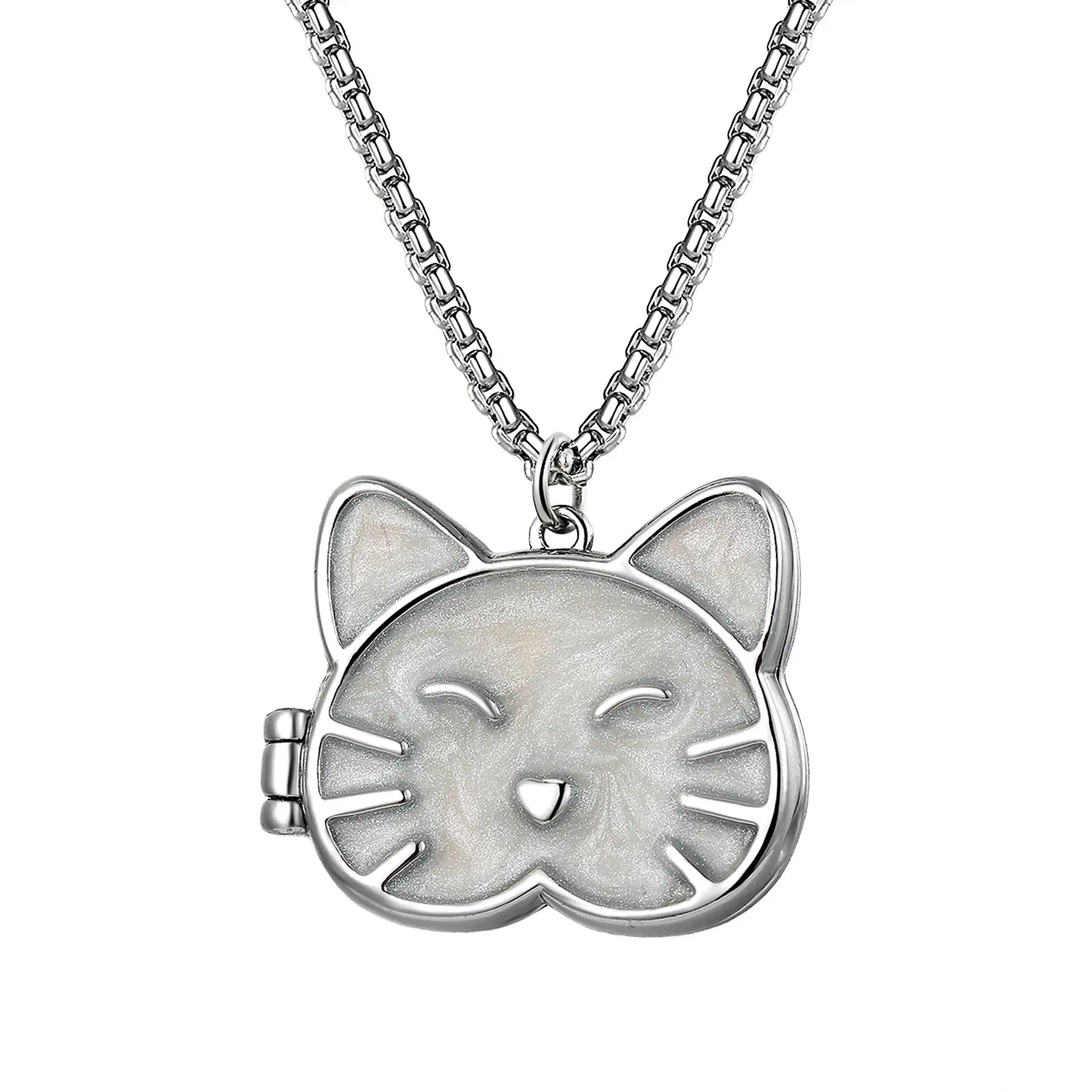 OIDEA Women's Cat Face Locket Necklace, Personalized Stainless Steel Photo Memory Pendant with 23.6" Chain, Memorial Gift for Birthday, Anniversary, Christmas, Animal, Gifts, Women's Fashion, 60Cm, 0.79 Inches Height, Elegant, Chain & Link