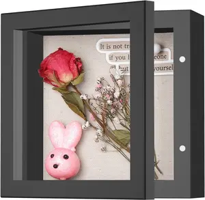 Small Shadow Box Frame 5x5 with Linen Back Sturdy Memory Display Case of Flower Pictures