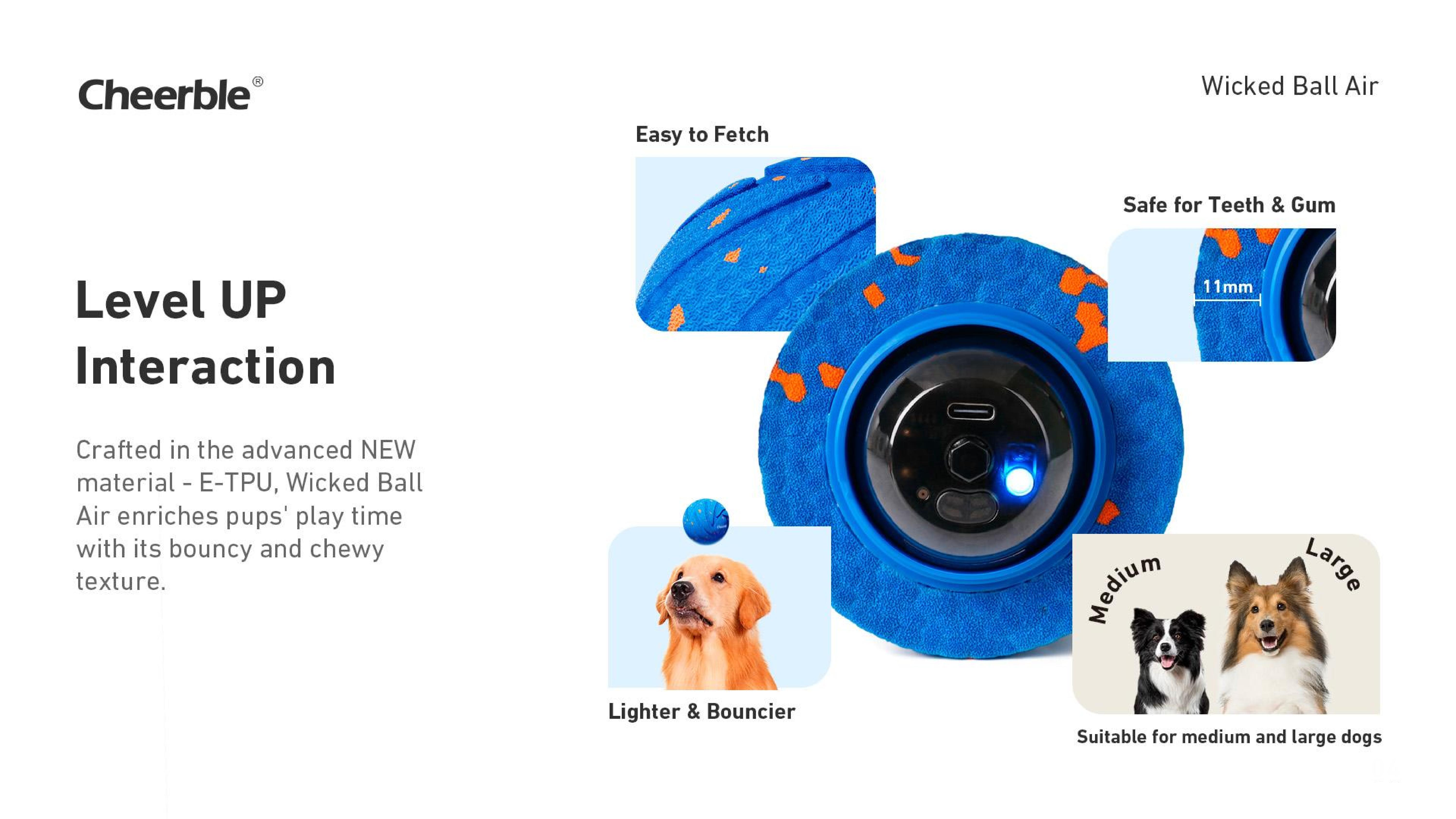 Cheerble Smart Interactive Dog Toy, Automatic Motion for Boredom Relief and Joy, Protects Dogs’ Teeth and Gums – Suitable for Small, Medium, and Large Dogs, Indoor & Outdoor Use