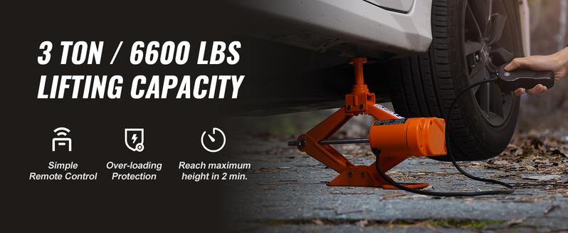 VEVOR Electric Car Jack,  3 Tons /6600 lbs Scissor Jack, 12V Electric Automatic Jack with Double Saddles and Remote Control, Portable Car Jack for Sedan, SUV, Truck Tire Change