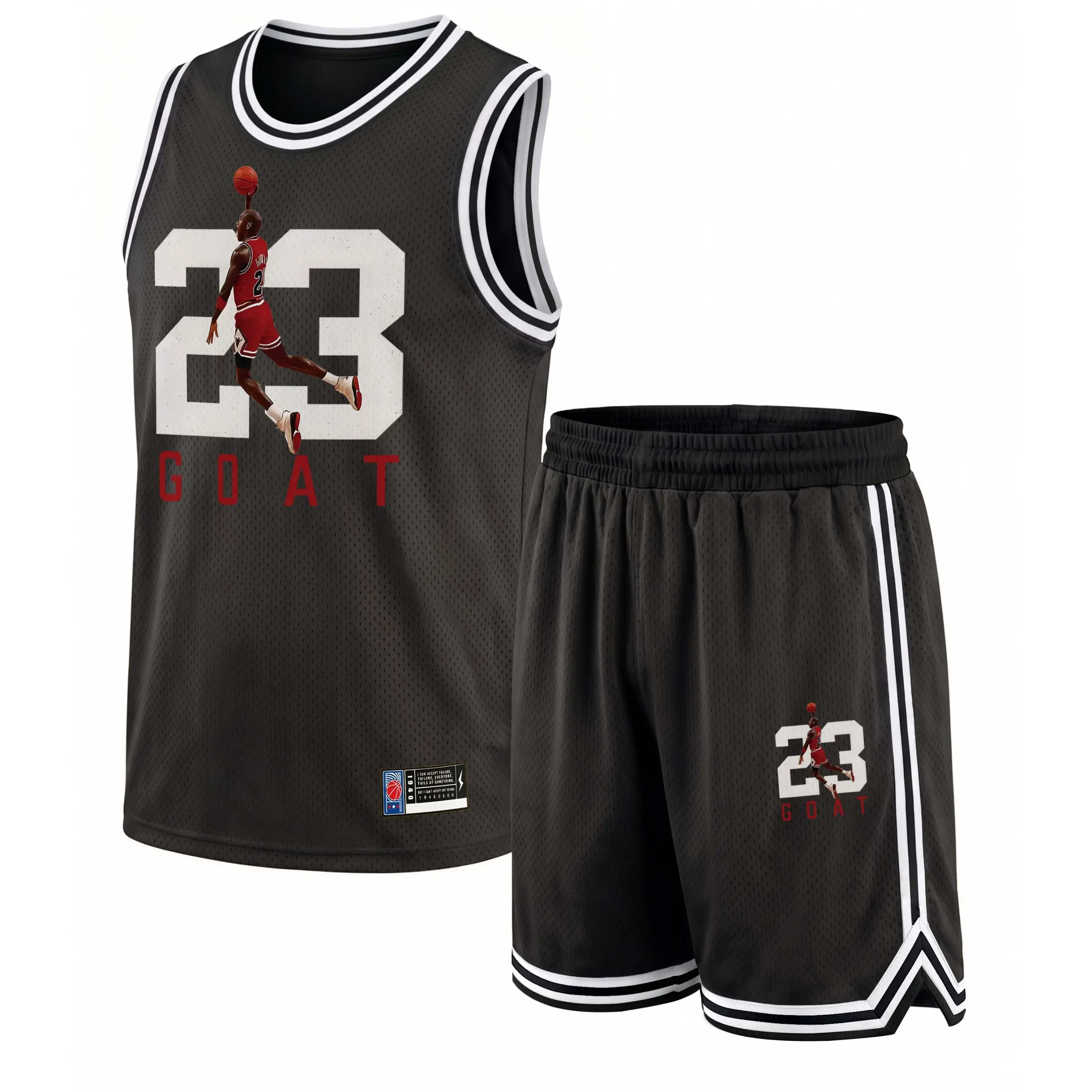 Men's 2-Piece Basketball Sports Clothing Set - Color Block "23 GOAT" Graphic Uniform, Breathable Sports Mesh Jersey Sleeveless Top & Shorts, Quick Dry Gymwear, Professional Training Workout Outfits, Loose Fit, Breathable Mesh, Gym/Training