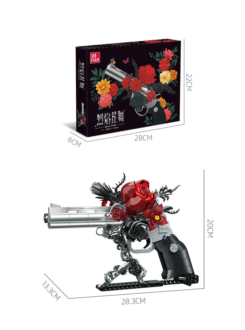 Guns & Petals Building Set Revolver Model Desktop Decoration Gothic Dark Romantic Style Ornament Movable Mechanical Parts Suitable for Home Decor Enthusiasts