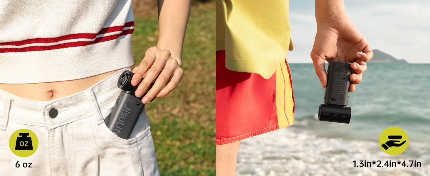 JISULIFE Handheld Fan Turbo Strong Wind Fashion Mini Pocket Fan 5 Speeds Up to 18H Cooling Rechargeable Portable Fan for Travel & Desk with Lanyard & USB Type-C Charging