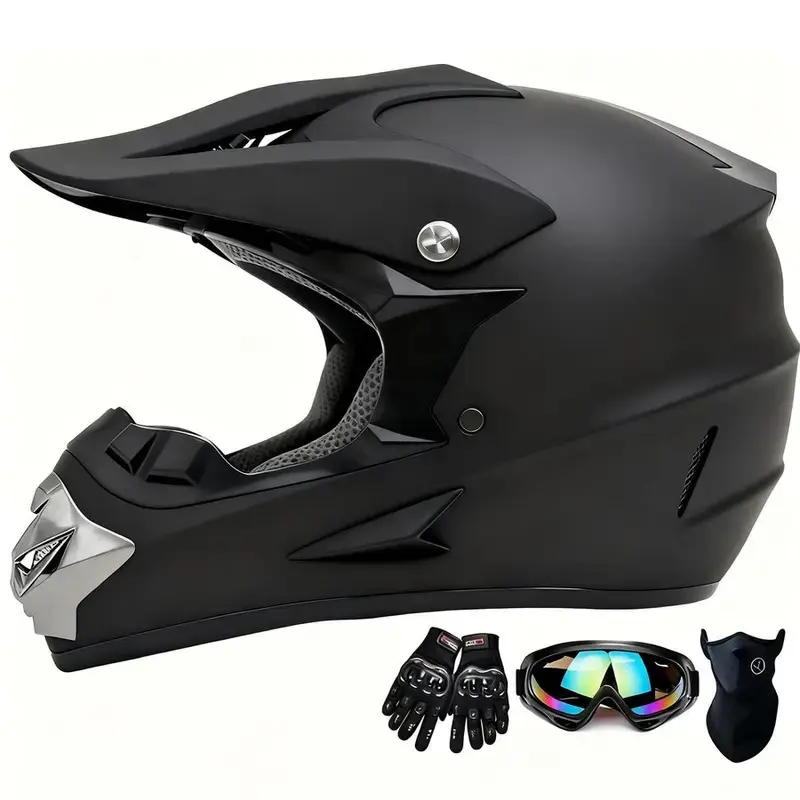 DOT-Certified Off-Road Helmets Full Set (3 Styles - Racing, Urban, Premium Matte Black), XL Hot Pick with Goggles, Gloves & Mask