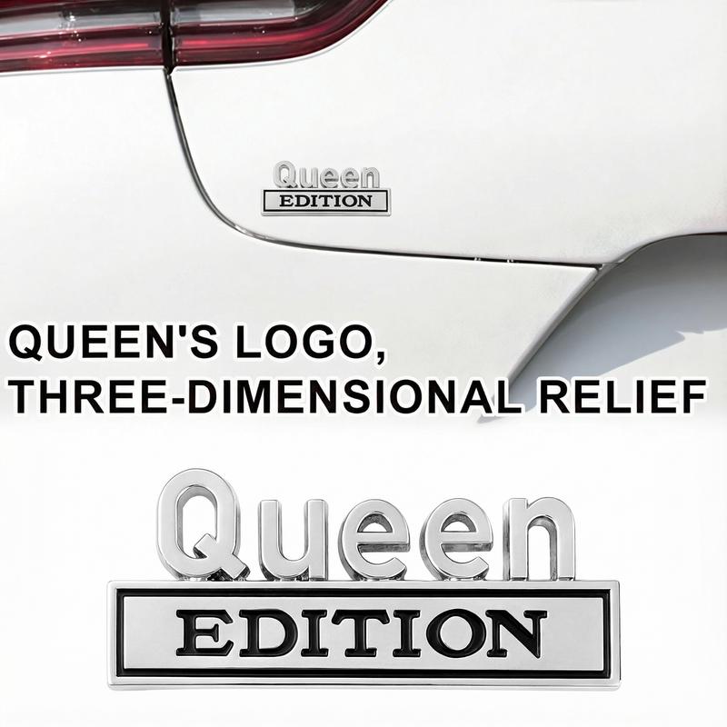 Queen Edition 3D Emblem Sticker, Badge Durable Metal Construction Funny Decals for Car Truck SUV Motorcycle Universal Fit Easy Peel and Stick Installation(Black White,Queen)