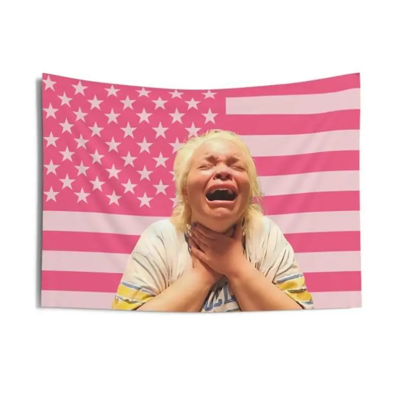 Trisha Paytas Pink American Flag Polyester Wall Hanging Tapestry - Brightening Home Inspo Room Art, Rectangular Whimsical Living Room Decor, Funny Gift, Lightweight Hand-Wash Home Supply