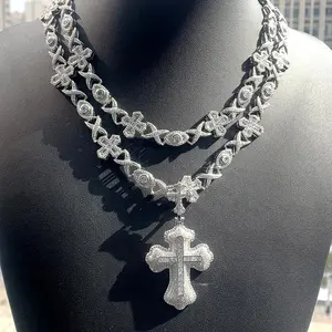 Luxury Bling Iced Out CZ Micropave Cross Pendant Hip Hop Cross Evil Eye Tennis Chain Statement Necklace Jewelry For Men Fashionable Accessories Chains For Men Cross Necklace，A gift with a random balue of $5（gift）