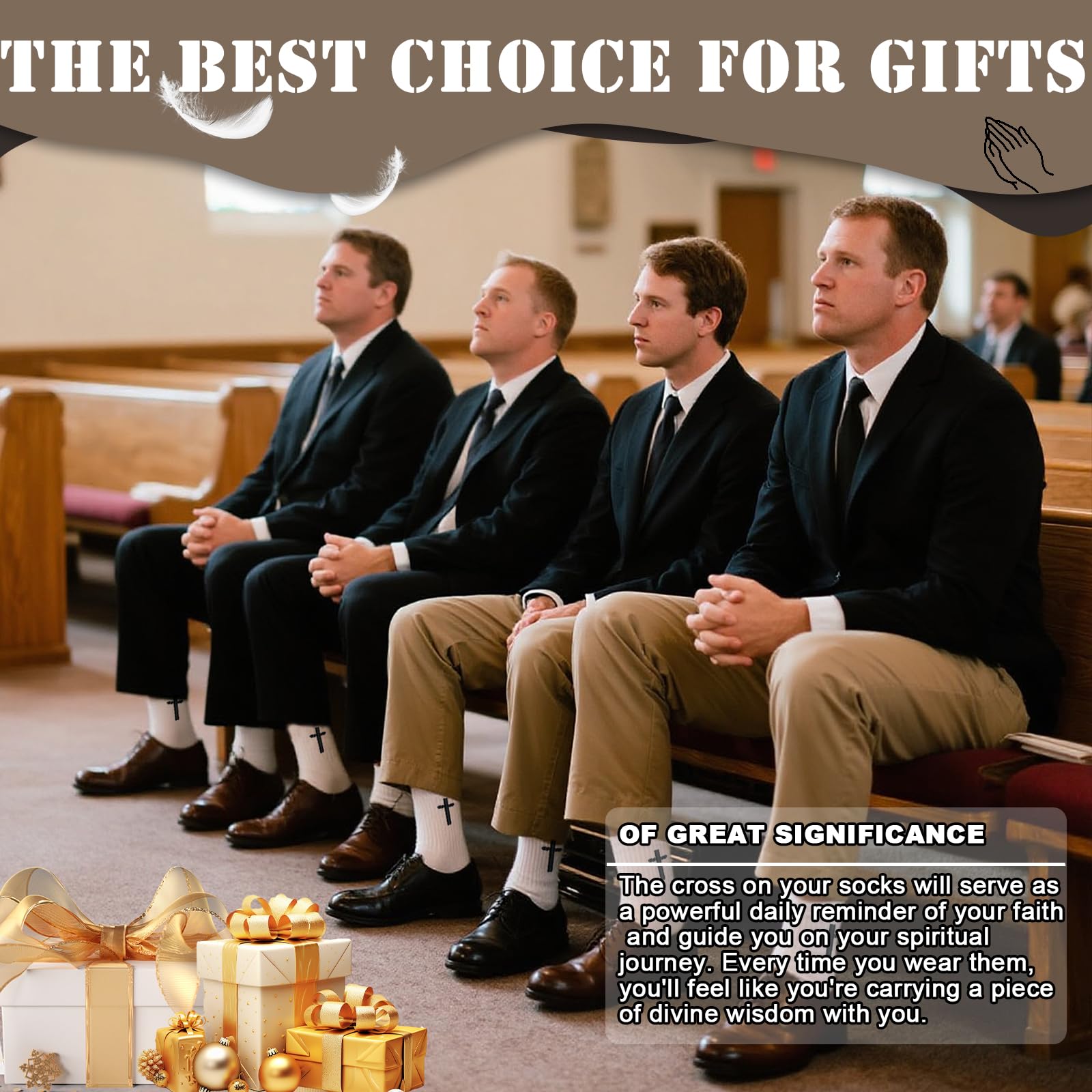 Christian Cross Socks Prayer Stockings 2/4/8 Pairs with Eye-Catching Crosses for Husband Wife Family Birthday Christmas Easter Gift