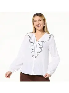 Tower Hill by Christie Brinkley Ruffle Front Blouse