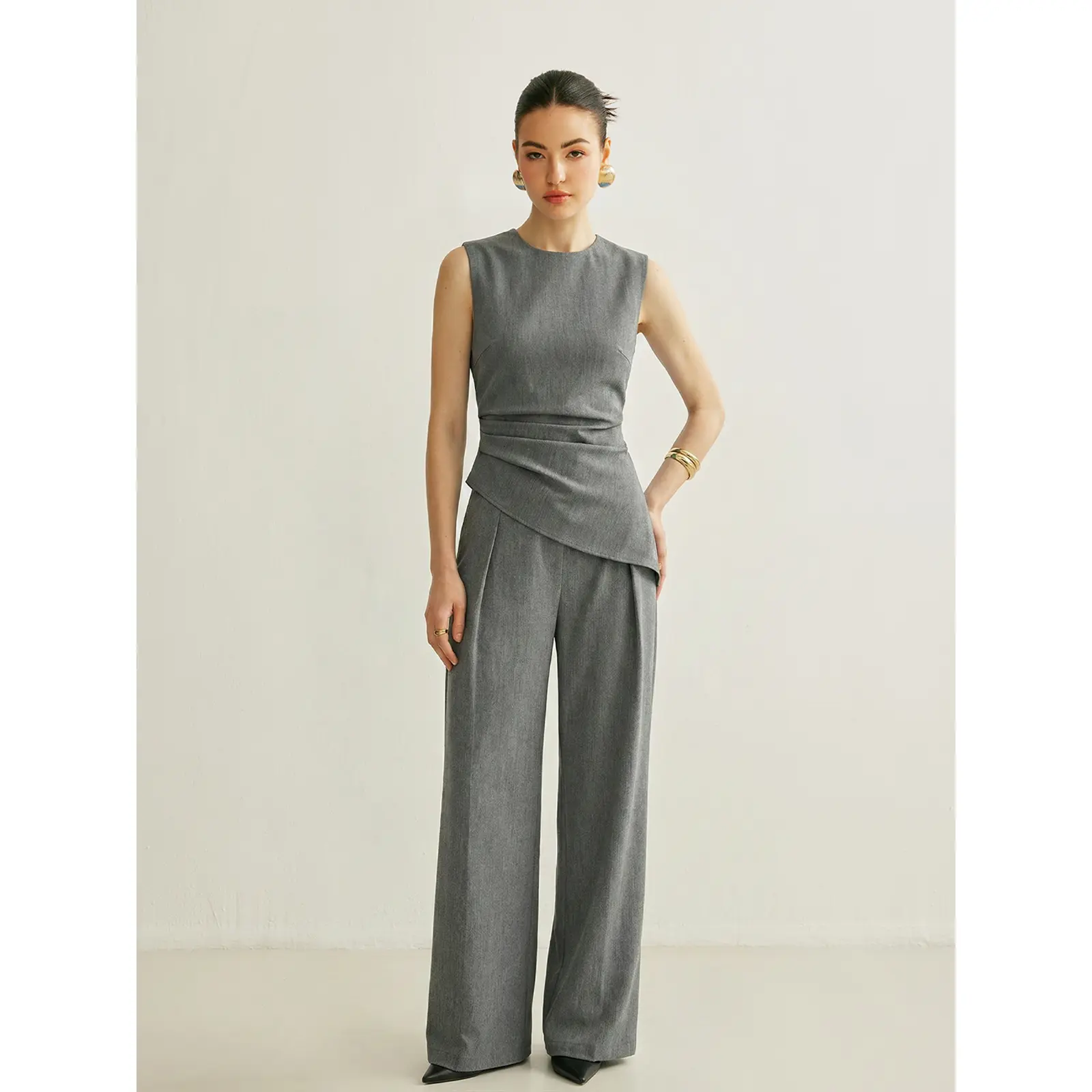 Sleeveless Asymmetric Top & Pleated Pants Set