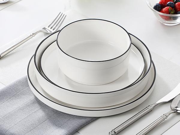 MALACASA Porcelain Dinnerware Set,Modern Dish Set for 4/6, Premium Plates and Bowls Sets, Chip and Scratch Resistant Dishware Sets Microwave Dishwasher Safe Kitchen Dishes Dining Ware Set, Series LEAH
