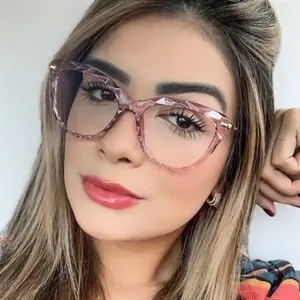 Women's Anti-Blue Light Cat Eye Multi-Faceted Trending Eyeglass Frames, Bright Black Fashion Eyewear Accessories