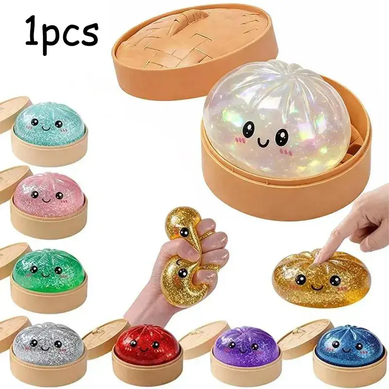 Glitter Dumpling Squishy Toy, Colorful Stress Relief Ball, Soft Squeeze Decompression Toy, Stress Relaxation Gift for Adults