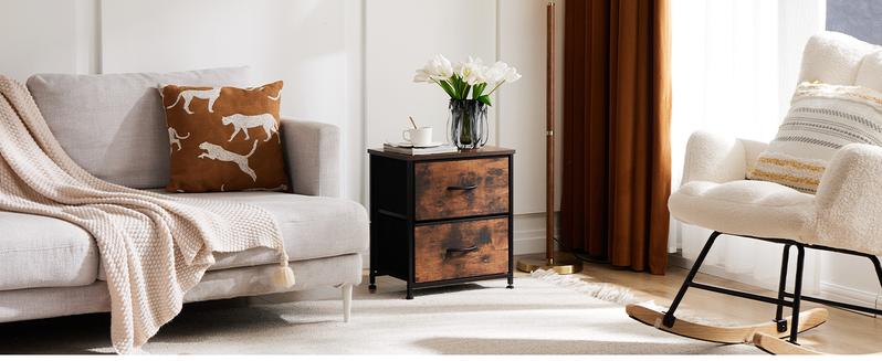 【Super Sale】Nightstand with 2 Fabric Drawers, Tall Nightstand, Dresser,  End Table, Bedside Table, Bedroom Furniture for Living Room, Entryway