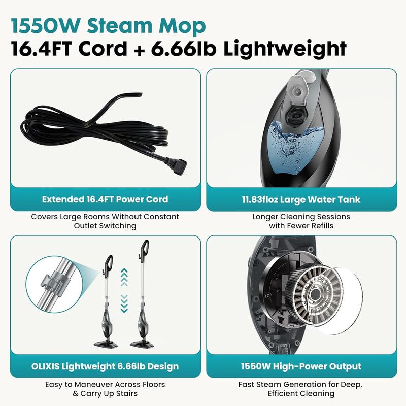 Powerful 10-in-1 Steam Mop for Home Detachable Handheld Floor Steamer with 16FT Cord & Washable Pads Cleans Hardwood Carpet Tile Grout & Windows Safe Chemical-Free Cleaning