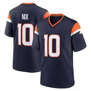 Denver Nix 10 Navy_Orange_White Football Player Game Jerseys, Sports T-shirts Top for Men Women Youth Boys Girls