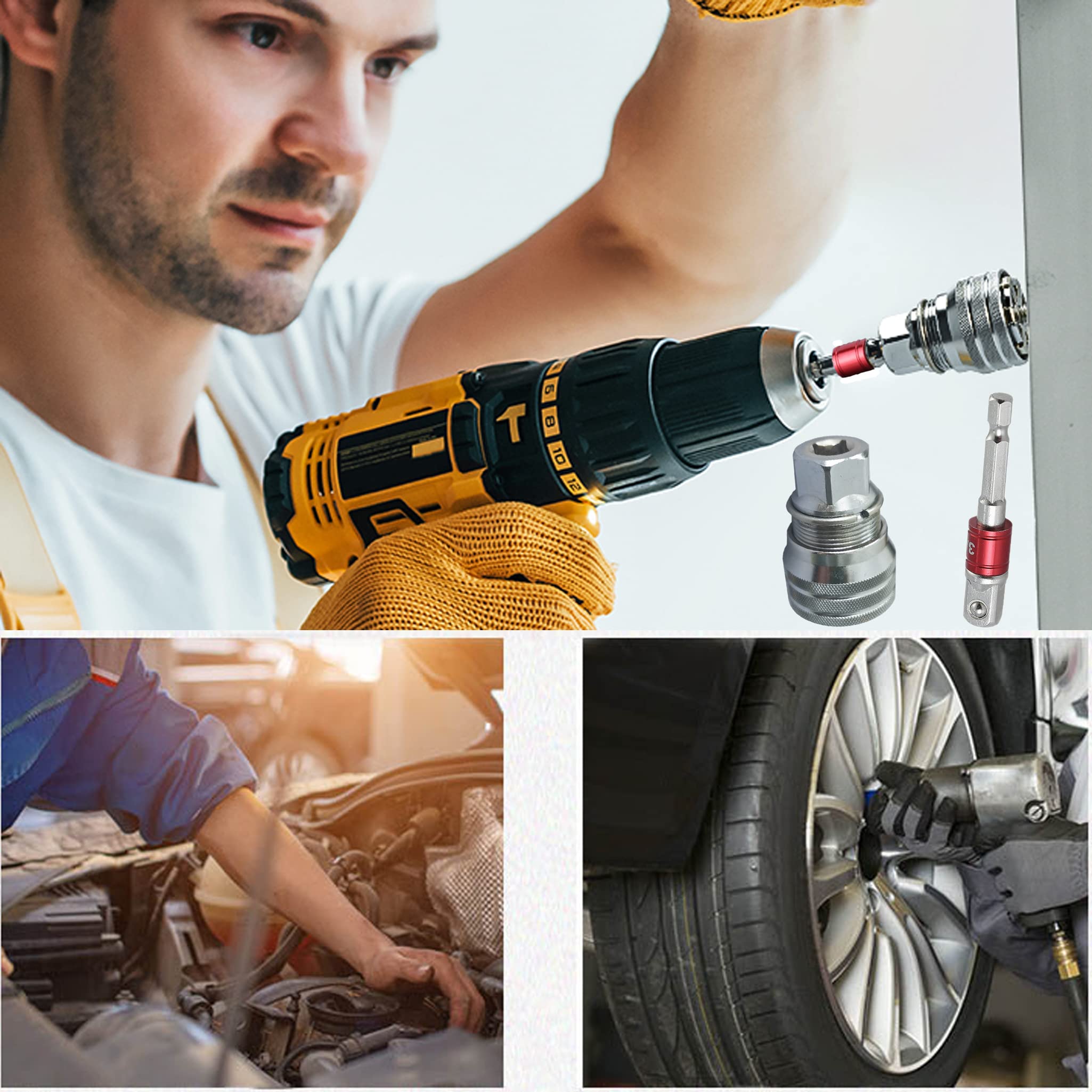 Adjustable Universal Socket Wrench, Manual Socket Wrench, Multifunctional Sleeve, 10mm-19mm Universal Sockets Tools for 3/8" Drive Ratchet Torque Wrench and Power Drill