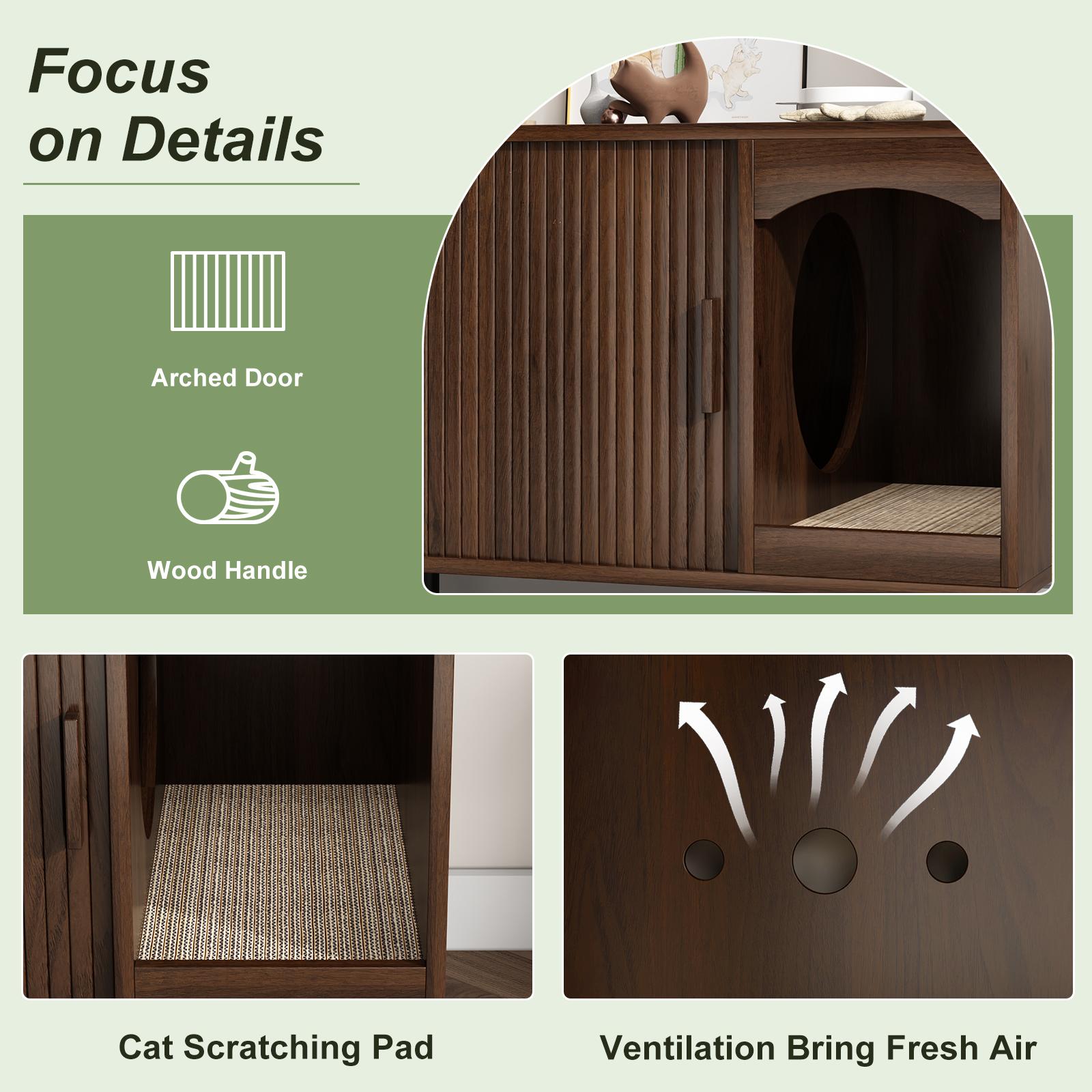 Fluted Hidden Cat Litter Box Enclosure – Modern Wood Furniture with Scratching Pad, Large Indoor Cat House Cabinet Side/End Table for Living Room & Entryway Fluted Hidden Cat Litter Box Enclosure – Modern Wood Furniture with Scratching Pad, Large Indoor Cat House Cabinet Side/End Table for Living Room & Entryway