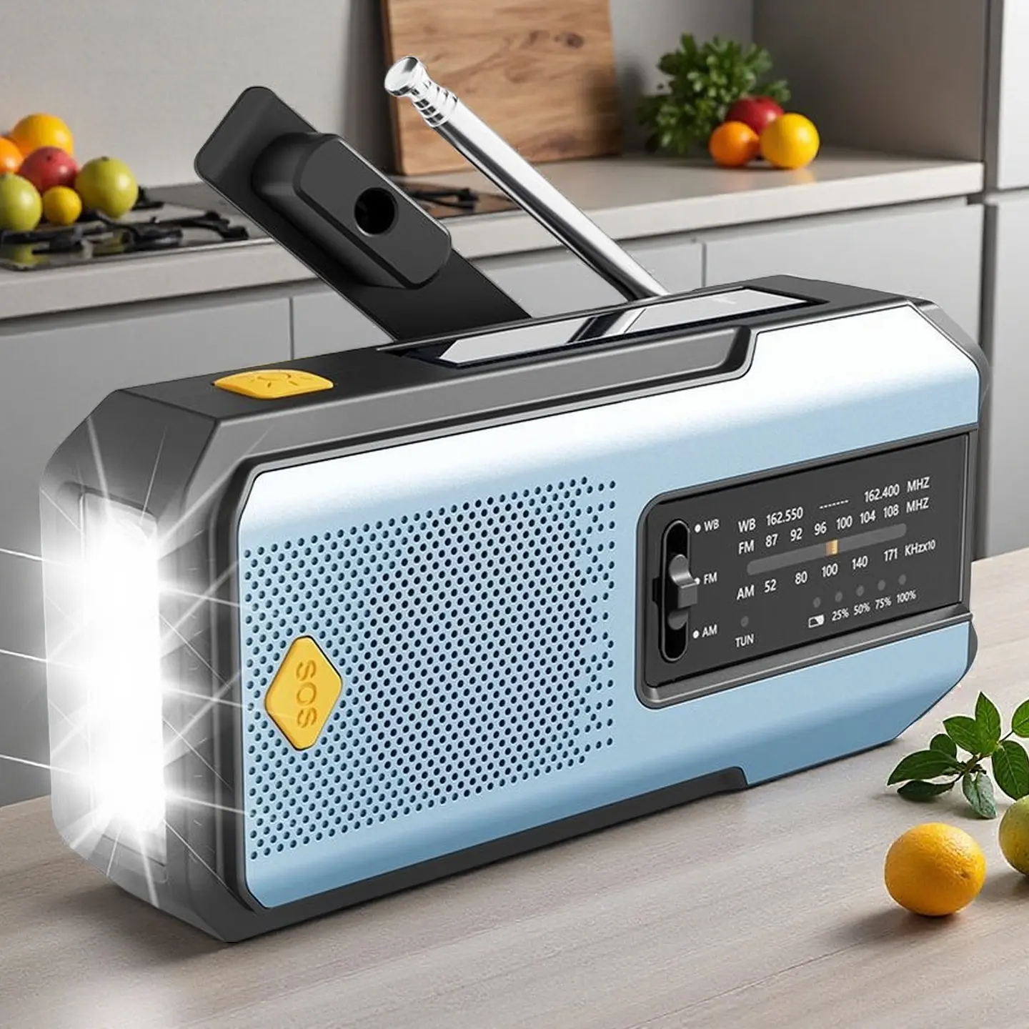 Portable Solar Powered/USB Rechargeable FM AM WB NOAA Weather Radio, Emergency LED Flashlight Power Bank, Traveling Gadgets, Handheld Radio, Handheld Ham Radio Audio Device Durable mani vela manual，Portable Survival Radio ,mini Gadgets for Women Multifunc
