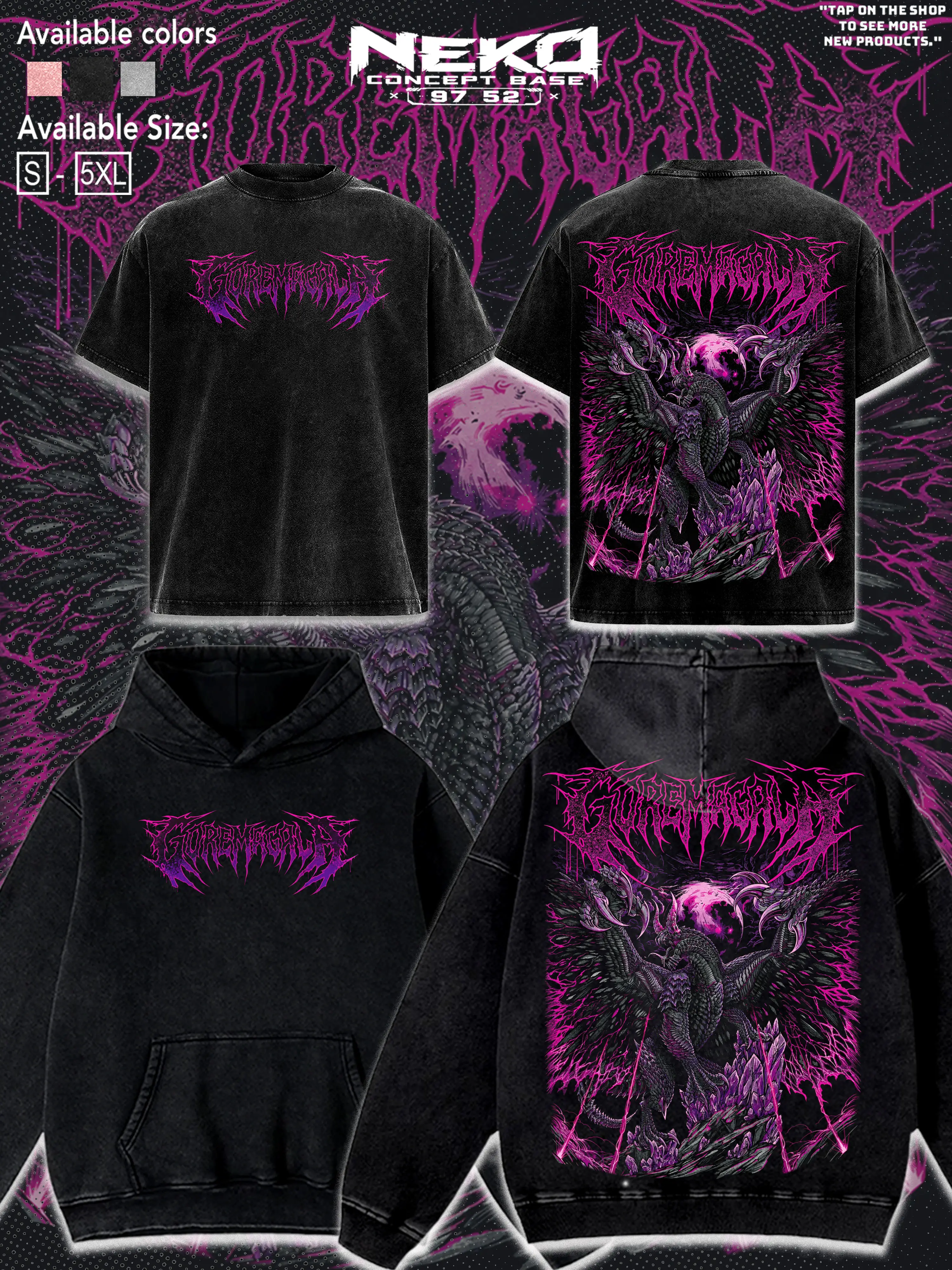 Monster Hunter Gore Magala Heavy Metal Vintage Washed Oversized T-Shirt & Hoodie, 90s Retro Premium Washed Heavyweight Cotton,  rendy Summer Outfits, Unisex Streetwear Casual Tops Gift