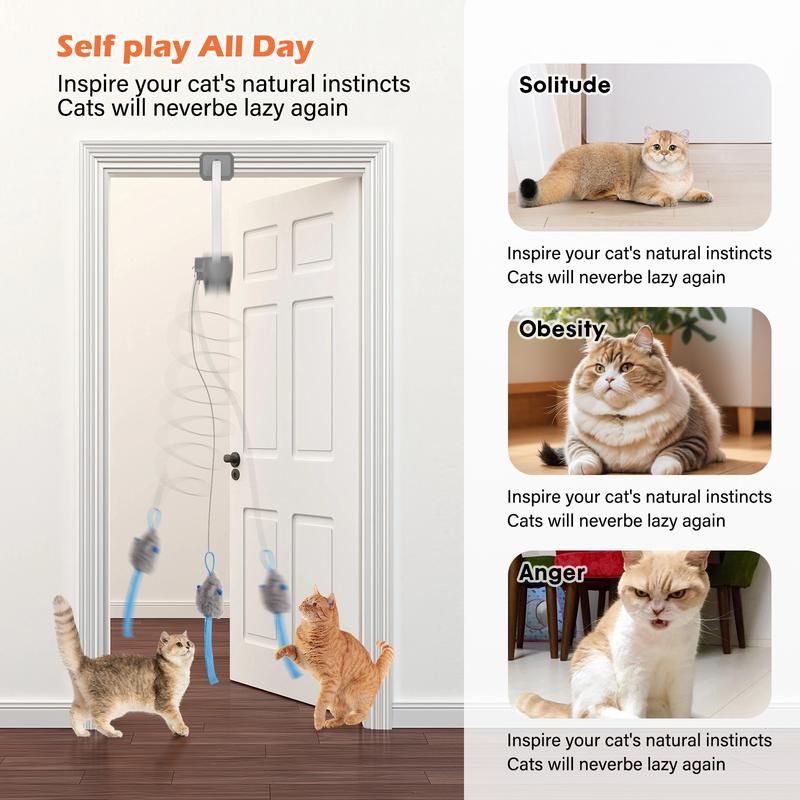 HAPPYCODE Electric Cat Teaser Wand Interactive Pet Toy Rechargeable Door Clip Design Dual Modes—360° Rotation & Random Jumping Stimulates Physical & Mental Energy Cat Toys, Cat Supplies, Bird & Cat Supplies, Cat Toys