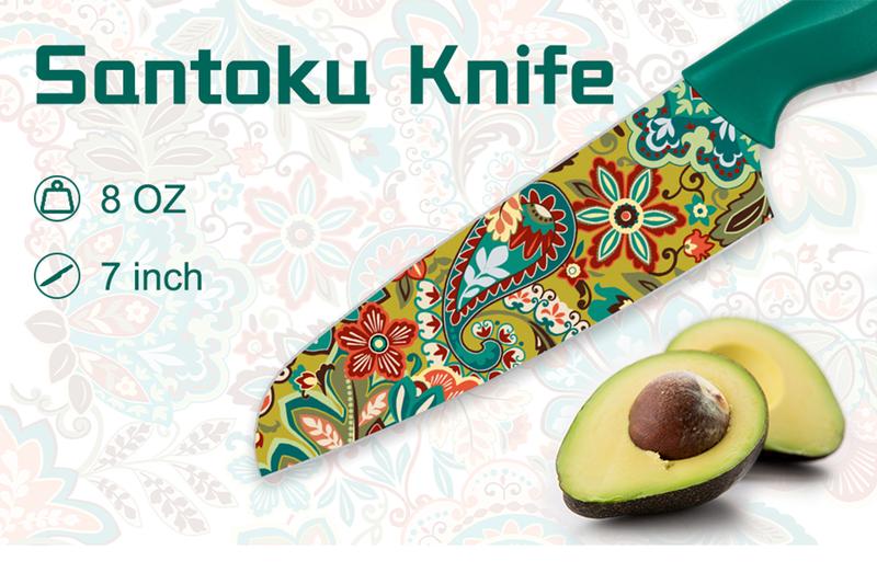 Astercook Paisley Knife Set – Cook with Love, A Thoughtful Valentine’s Day Gift for Home Cooks, 6-Piece Colorful Kitchen Knife Set Utensils Breadknife Kitchenware Block