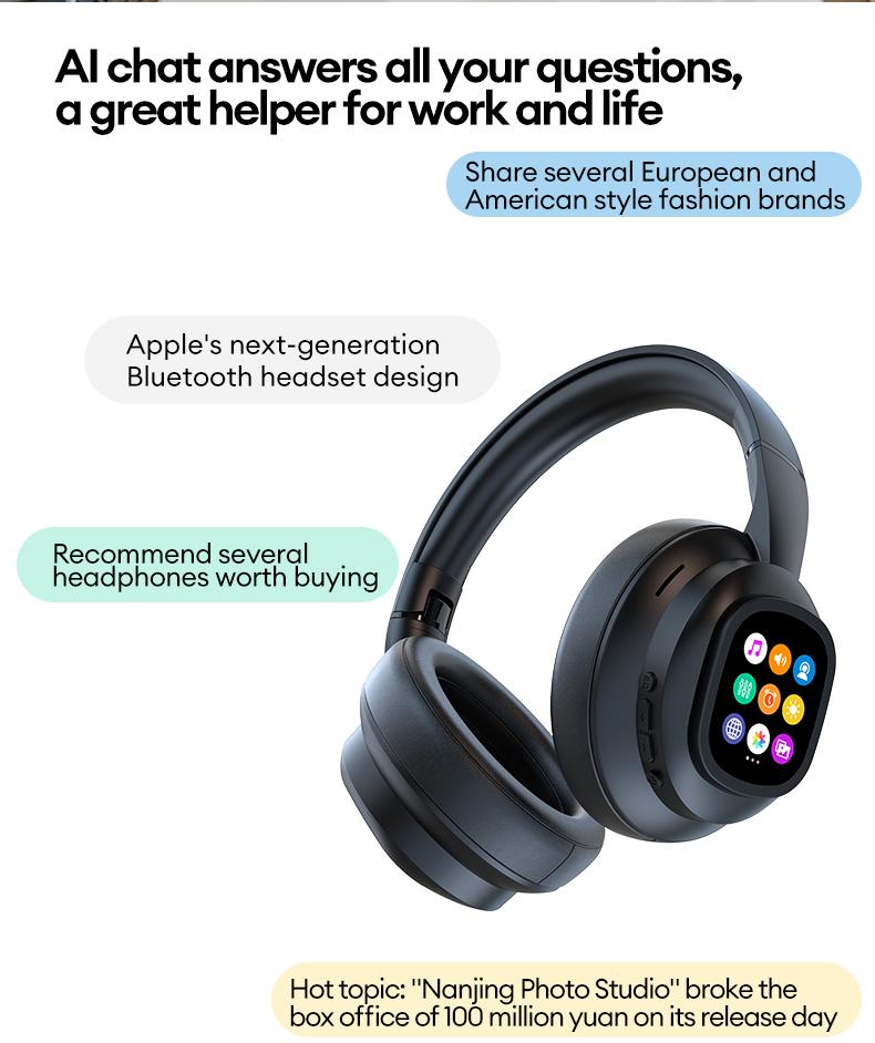 HYUNDAI X1 Pro Wireless Headphones with Detachable Full Color LCD Touch Screen Support 169 Languages Bluetooth Translation Function AI Assistant & Smart Chat