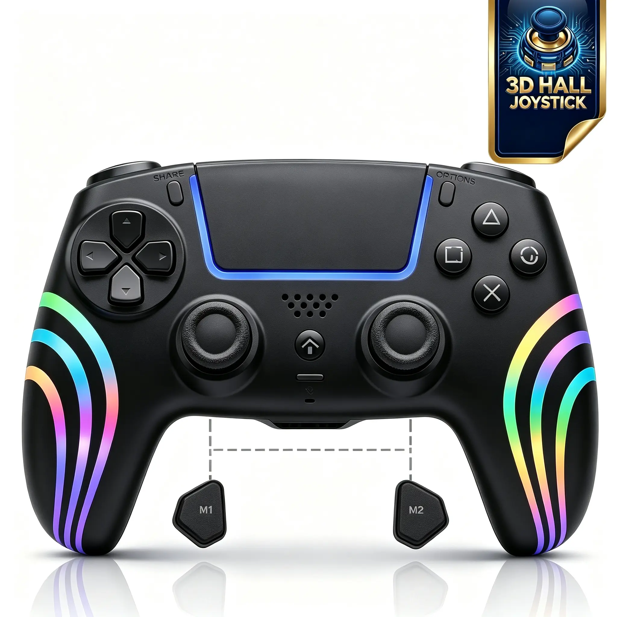 Anti-drift controller for PS5/PC, wireless RGB gaming controller | Programmable macro back button, 6-axis gyroscope, dual vibration, rapid fire, touchpad, Bluetooth 5.0, with a 3.5 mm audio microphone jack