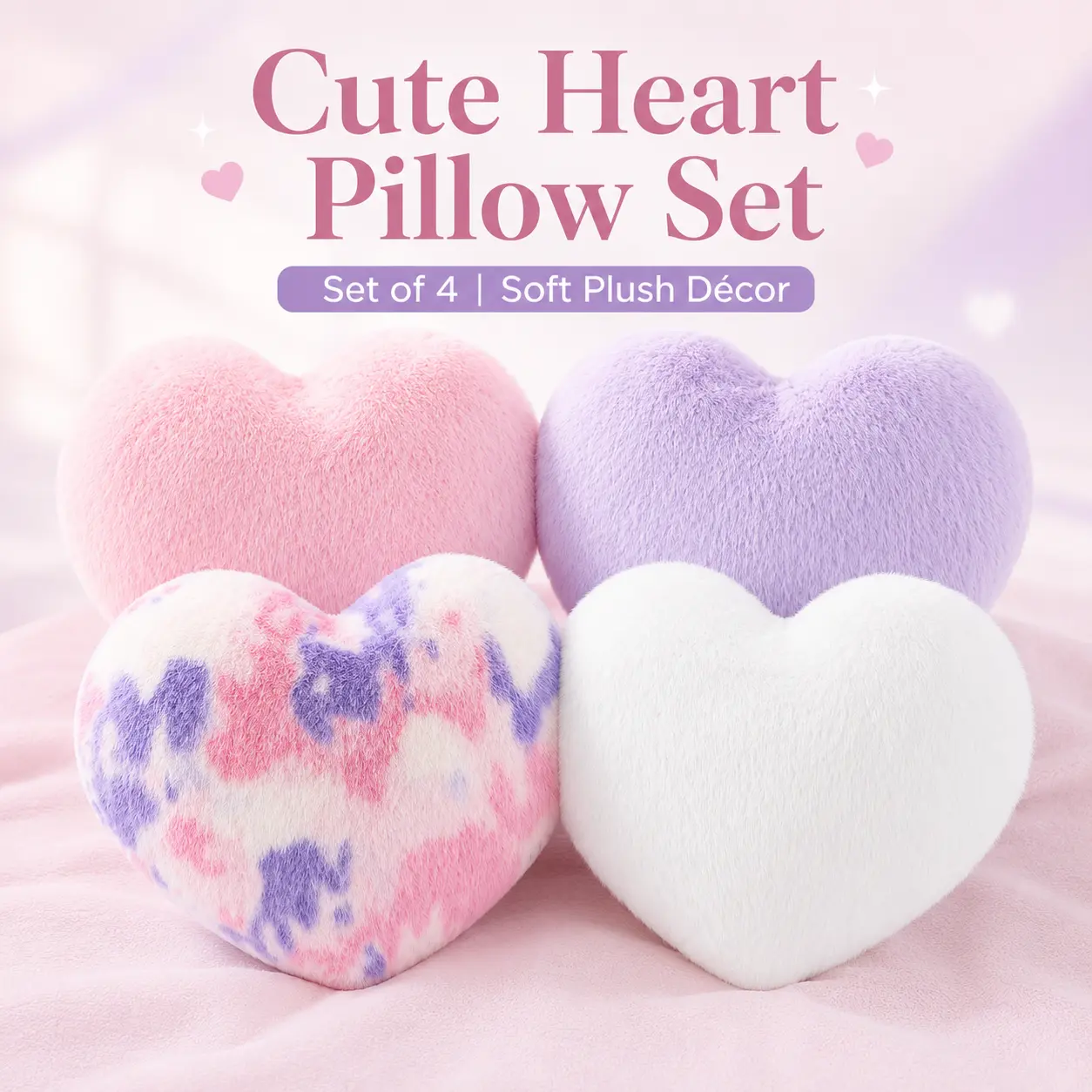 4 Pcs Heart Throw Pillows Set Aesthetic Soft Fluffy Plush Heart Decorative Cushion for Bed Sofa Reading Nook,  Room Decor & Cute Gift for Girls #tiktokshopbacktoschool  #sohochic