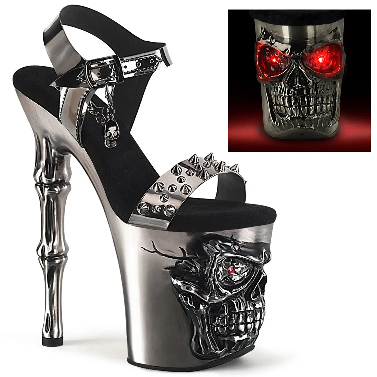 Women's Rapture-812-LT Skull Graphic High Heel Platform Sandals - Fashion Ankle Strap Footwear, Casual Wear Shoes, High Heels