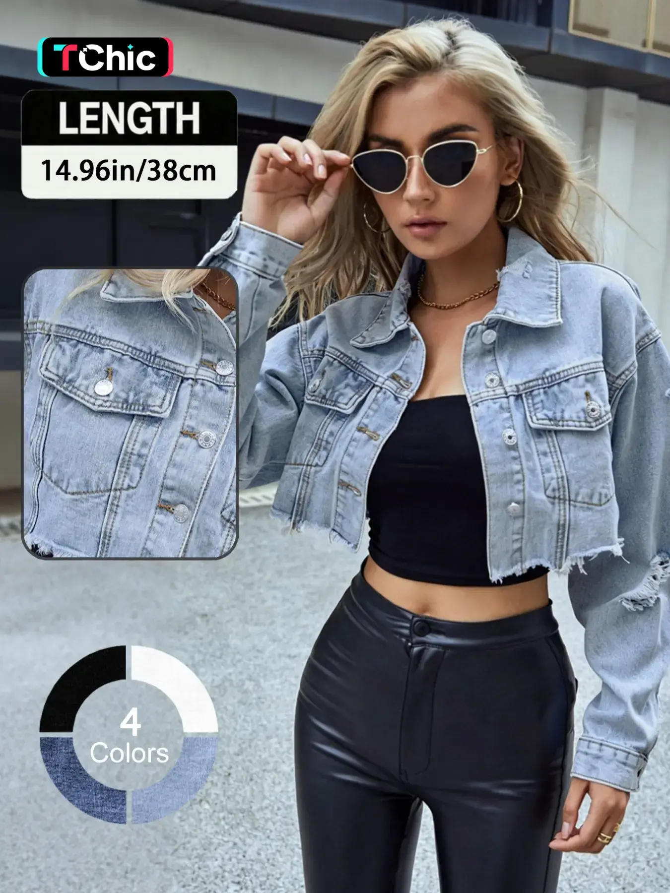 Women's Fashionable Light Wash Denim Jacket, Casual Long Sleeve Outerwear for Daily Wear, Ladies Clothes for All Seasons, Coats