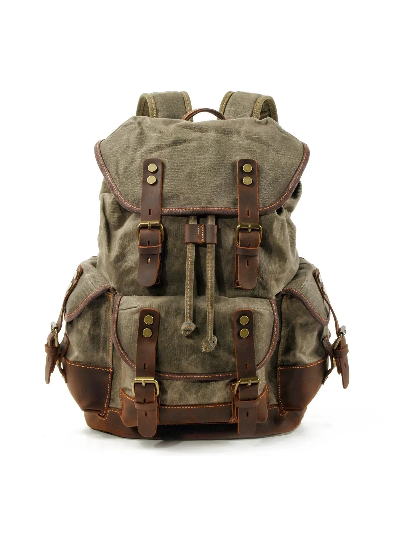 Vintage Large Capacity Traveler Essentials Backpack, Multi-compartment Adjustable Straps Rucksack, Outdoor Travel & School Bag with Drawstring Closure, Outdoors Backpack