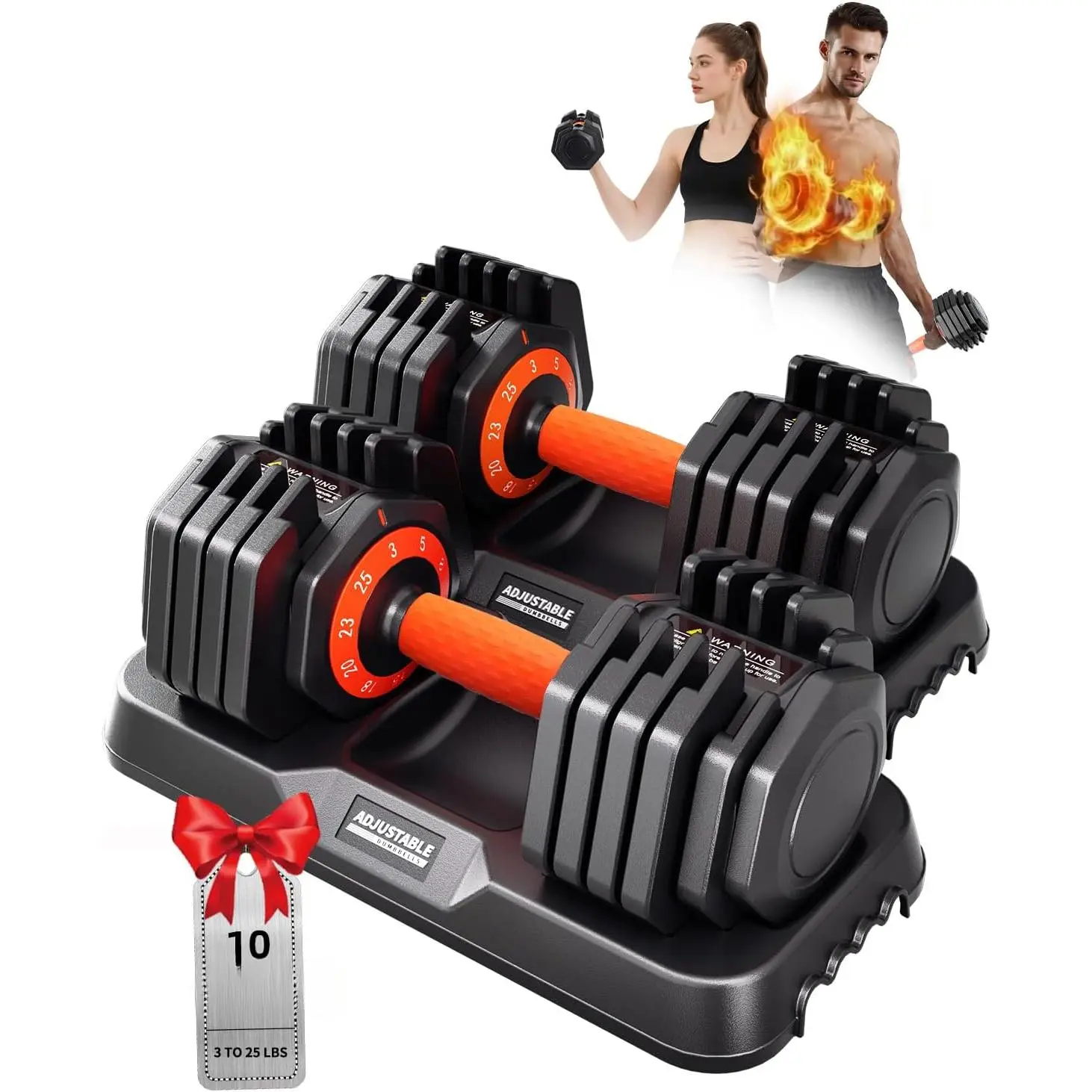 2026 Upgrade Unisex Adjustable Dumbbell Set of 2 with Tray, 3-25lbs Steps, 1-Hand Swap, Anti-Slip Grip, 25lb/55lb Pair Options for Home Gym Weight Lifting, Adjustable Dumbbells