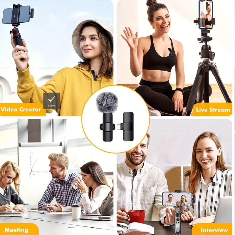 Wireless mini Microphone for iPhone/Smartphone, 2 Mini Lapel Microphones with Clearer Audio for Video Recording, Interview, Vlog，Noise Reduction Device Noise Cancellation Stereo Wireless vlogging  tools handheld high quality audio