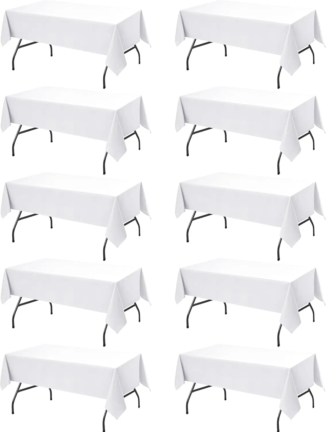 10-Pack White Tablecloths for Rectangle Tables, 60 x 102 Inches, Stain-Resistant Polyester Fabric for 6 Foot Tables - Washable Table Covers for Weddings, Banquets, Birthday, Parties, Events