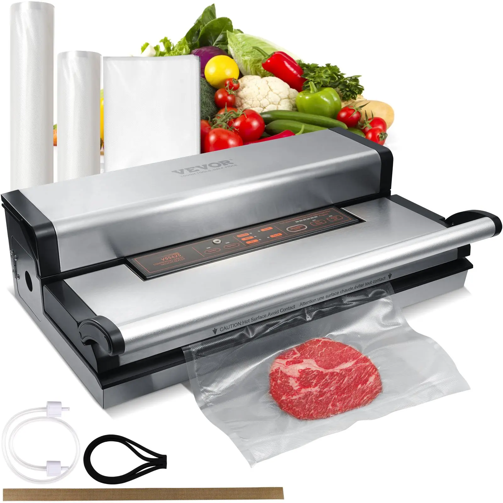 【Summerfinds】VEVOR Vacuum Sealer Machine, 95Kpa 350W Powerful Dual Pump and Dual Sealing, Dry and Moist Food Storage, Automatic and Manual Air Sealing System with Built-in Cutter, with Seal Bag and External Hose