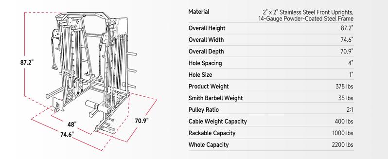 MIKOLO Smith Machine, 2200lbs Squat Rack with LAT-Pull Down System & Cable Crossover Machine, Training Equipment with Leg Hold-Down Attachment Home Gym Station Home Gym AdjustableMIKOLO