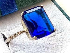 4.00 CTTW Emerald Cut Blue Sapphire 925 Sterling Silver Ring for Women