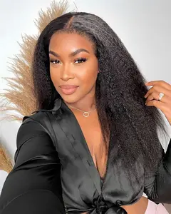 Kinky Straight Human Hair Wig 13X6 Lace Front Wigs Human Hair 32 Inch HD Lace Yaki Wigs for Black Women, Natural Look Kinky Straight Wig 200% Density