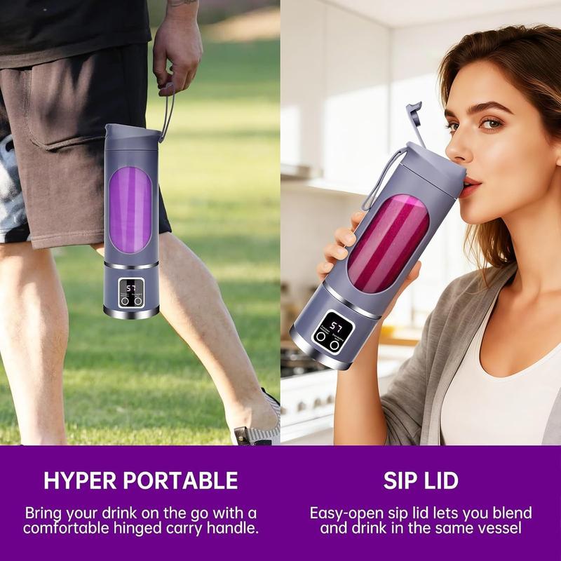 Portable personal electric USB blender, 500ML portable juicer milkshake and smoothie blender, small mixer, compact, convenient, multi-functional (purple)