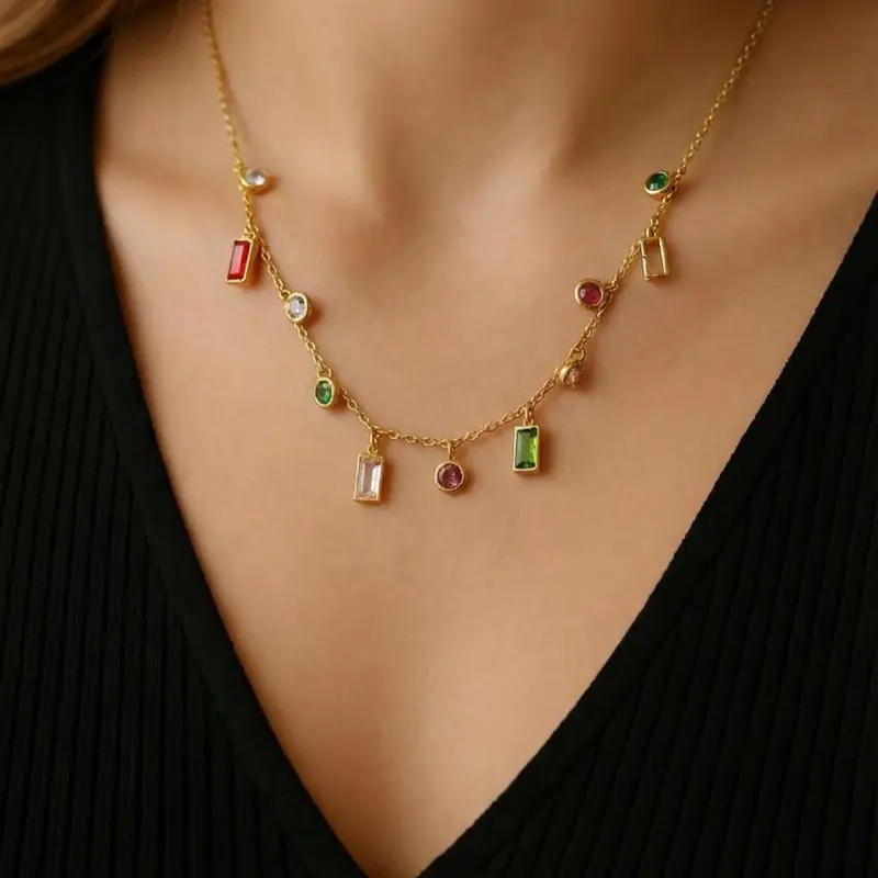 Luxury Women’s Jewelry Tarnish-Free with 3-Year Warranty Multi-Colored Gemstone Necklace