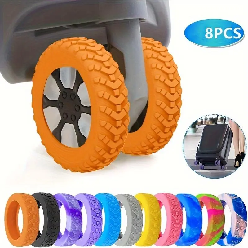 8pcs Durable Silicone Wheels Cover, Luggage Suitcase Wheels Protector Cover, Trolley Case Wheels Cover Sleeve Noise Castor, Shock-proof Suitcase Wheels Protection Cover, Protective Covers, Travel Accessories, Travel Essentials