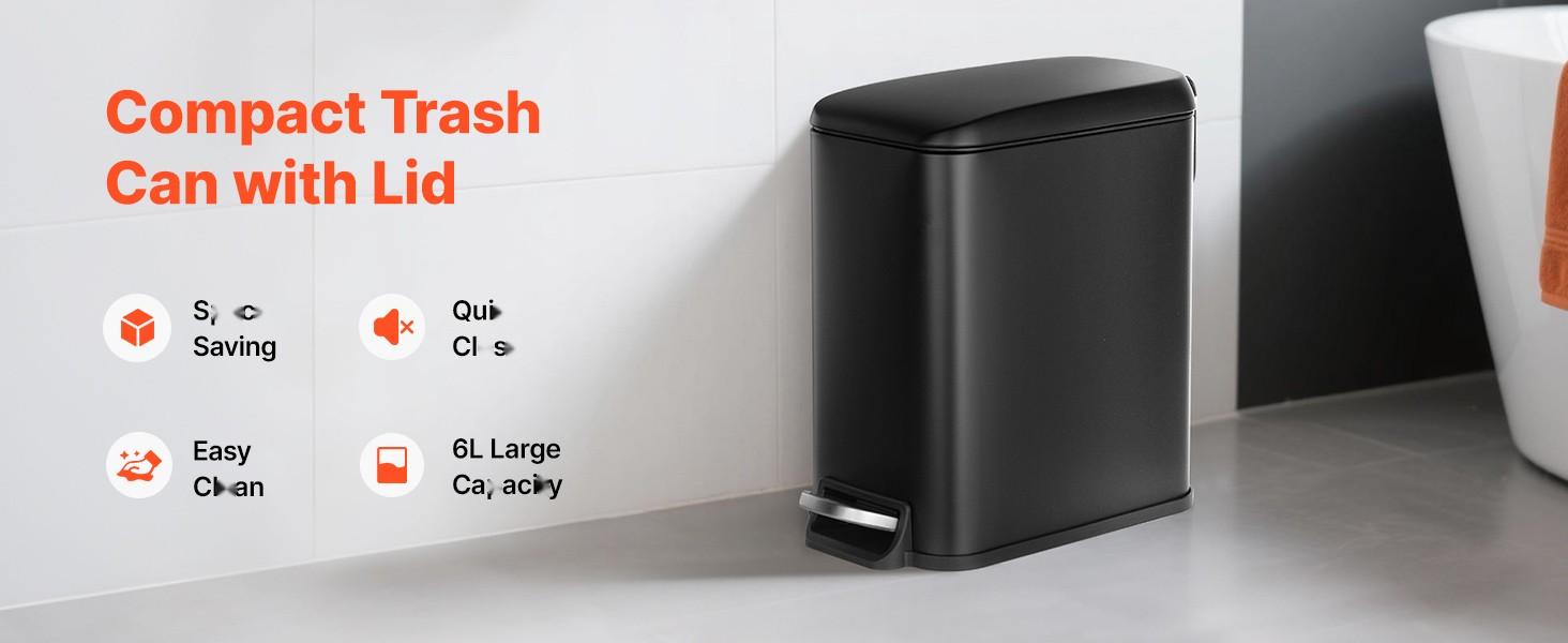 Space-Saving Slim Bathroom Trash Can With Pedal And Soft-Close Lid, 11.4 x 5.71 x 10.7 Inch, 6L Steel Garbage Can With Detachable Inner Bin, Suitable For Kitchen, Home, Dorm, Office, Black Space-Saving Slim Bathroom Trash Can With Pedal And Soft-Close Lid, 11.4 x 5.71 x 10.7 Inch, 6L Steel Garbage Can With Detachable Inner Bin, Suitable For Kitchen, Home, Dorm, Office, Black